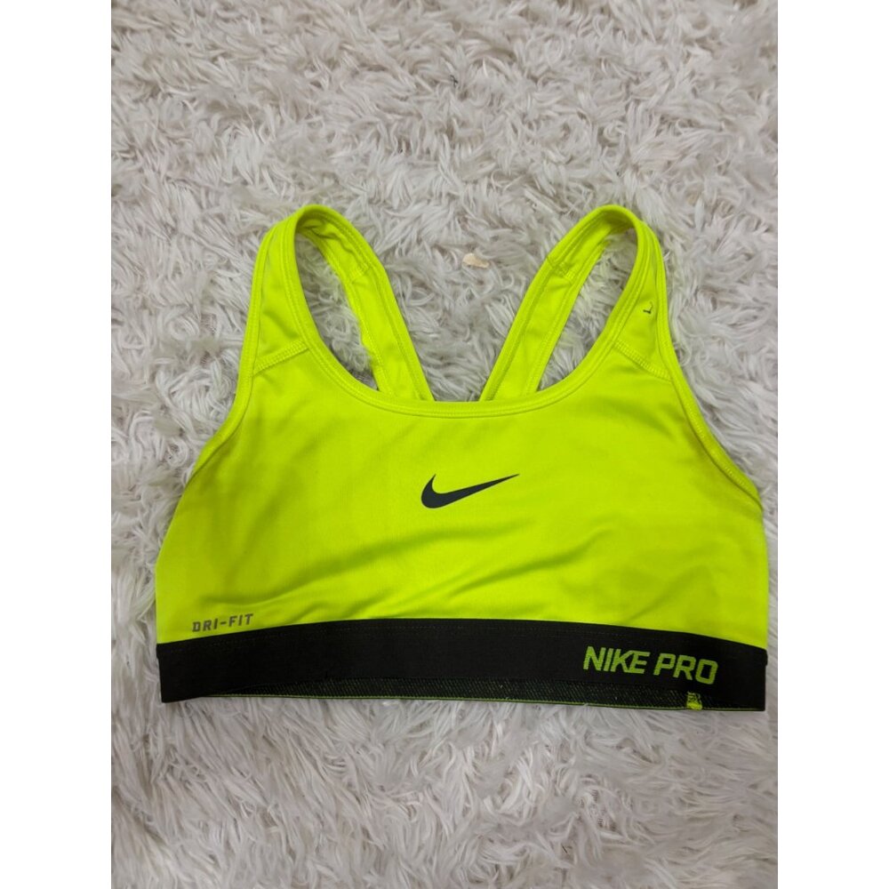 Nike Pro Dri-Fit Womens Racerback Sports Bra or Bikini Top S Neon Yellow - Picture 2 of 11